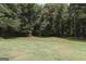 Large, verdant backyard with mature trees and a charming red-roofed shed, offering a serene outdoor space at 8394 Banks Mill Rd, Douglasville, GA 30135