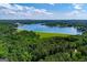 Scenic aerial view of waterfront property with lush greenery, offering stunning views and lake access at 6026 Belle Meade Ct, Villa Rica, GA 30180