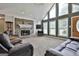 Bright living room with a stone fireplace, high ceilings, and large windows with natural light at 150 Whitney Way, Fayetteville, GA 30214