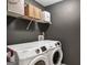 Modern laundry room features Samsung washer and dryer with wire shelving at 105 Carols Ln, Locust Grove, GA 30248