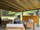 Covered patio with comfortable seating, offering an inviting outdoor space for relaxation and entertaining at 105 Carols Ln, Locust Grove, GA 30248