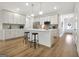 Modern kitchen with an island, bar stools, stainless steel appliances, and white cabinets at 82 Airmont Dr, Sharpsburg, GA 30277