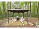 Outdoor gazebo featuring a fire pit, comfortable seating, and string lights for evening ambiance at 20 Allie Dr, Mcdonough, GA 30252