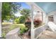 Inviting front porch with white columns and a view of the landscaped yard at 19 Indian Bluff Dr, Sharpsburg, GA 30277