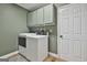 Functional laundry room with ample cabinet space and modern washer and dryer at 109 Cannon Road, Sharpsburg, GA 30277