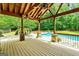 Large covered back deck overlooking a pool and spacious backyard at 324 Chimney Sweep Cir, Peachtree City, GA 30269