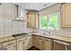 Charming kitchen featuring granite countertops, stainless steel appliances, and a window overlooking the backyard at 324 Chimney Sweep Cir, Peachtree City, GA 30269