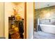 View from inside a storage space showing a view of the stylish bathroom at 316 Gaithers Rd, Mansfield, GA 30055