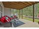 Cozy covered back porch with comfortable seating, wood ceiling, and views of the backyard at 415 Discovery Lake Dr, Fayetteville, GA 30215