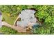 Aerial view of an estate featuring a large home, pool, patio, and lush landscaping at 8957 Old Southwick Pass, Johns Creek, GA 30022