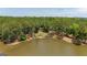 Beautiful aerial view of lakefront property surrounded by dense, mature trees at 255 Mcintosh Estates Dr, Sharpsburg, GA 30277