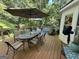 Relaxing outdoor deck area with seating for eight, complete with a large umbrella at 3146 Weymouth Dr, Marietta, GA 30062