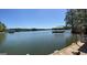 Gorgeous view of lake from the dock featuring boat dock and bench seating on the wood deck at 921 Oak Dr, Woodstock, GA 30189
