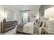 Bedroom features stylish decor, a gray accent wall, and a large window, creating a cozy and inviting space at 1818 Butterfly Way, Marietta, GA 30066