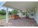 Covered brick patio with a hot tub to the left and seating to the right at 503 Atwood Cir, Peachtree City, GA 30269