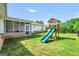 Spacious backyard with a playset, bordered by a chainlink fence and mature trees at 377 Parker Rd, Mcdonough, GA 30252