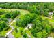 Aerial view of a home nestled among trees with a golf course running nearby showing proximity to recreation at 7358 S Mitchell Ct, Villa Rica, GA 30180