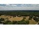 Expansive aerial view of wooded property with fenced pastures and charming farmhouses under a partly cloudy sky at 1024 Bethany Rd, Covington, GA 30016