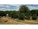 Aerial view of property showcasing the horse paddock, dirt driveway, horse, barn, and surrounding trees at 1024 Bethany Rd, Covington, GA 30016