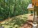 Expansive backyard features newly laid grass and the edge of a covered porch looking out to a treeline at 518 Paynes Lake Rd, Carrollton, GA 30116