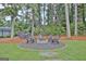 Well-maintained backyard featuring a fire pit with seating area surrounded by mature trees at 207 Tiverton Trl, Peachtree City, GA 30269