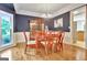 Elegant dining room featuring hardwood floors, a chandelier, and a large window at 207 Tiverton Trl, Peachtree City, GA 30269