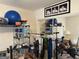 Storage room with blue exercise ball and lots of storage shelves at 3505 Saddle Creek Ln, Ellenwood, GA 30294