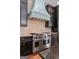 Close-up of a stainless steel Wolf range with a custom hood and dark cabinetry in a modern kitchen at 441 Crumbley Rd, Mcdonough, GA 30252