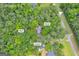 Overhead view of Covington, GA property showing house, shed, and carport surrounded by lush trees at 392 Hightower Ridge Rd, Covington, GA 30014
