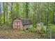 A small storage shed behind chain link fence with slide and greenery at 392 Hightower Ridge Rd, Covington, GA 30014