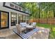 An outdoor lounge area has stylish seating arrangements on a black-and-white rug, perfect for relaxation at 111 Rosignol Dr, Sharpsburg, GA 30277