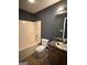 Standard bathroom with a tub/shower combination, toilet, and single vanity with a mirror at 132 Scarlett Place Dr, Bowdon, GA 30108
