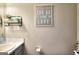 Bathroom vanity with a vessel sink and decoratively-framed inspirational sign at 5765 Woodstone Dr, Cumming, GA 30028