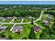 Aerial view of a lush neighborhood with well-manicured lawns, mature trees, and beautiful homes at 2360 Braunsroth Ln, Hampton, GA 30228
