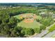 Expansive aerial view of well-maintained baseball and sports fields surrounded by lush trees at 2100 Willshire Gln, Alpharetta, GA 30009