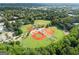 Aerial view of the well-maintained baseball fields surrounded by mature trees in a community at 2100 Willshire Gln, Alpharetta, GA 30009