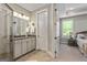 Bathroom featuring a modern vanity and glass enclosed shower at 123 Mulberry Ct, Peachtree City, GA 30269