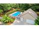 Aerial view of a pool and surrounding landscaping offering a private backyard retreat at 210 Farr Lake Dr, Tyrone, GA 30290