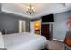 This main bedroom features a TV, en suite bath, closet, tray ceiling and neutral paint at 405 Woodbrook Way, Lawrenceville, GA 30043