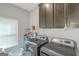 Functional laundry room featuring modern washer and dryer, ample cabinet space, and natural light at 1243 Polk Xing, Mcdonough, GA 30252