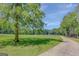 Picturesque driveway lined with mature trees and a lush field; a serene approach to a beautiful property at 1572 Hines Rd, Moreland, GA 30259