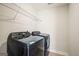 Laundry room with modern washer and dryer and wire shelving at 1058 Kirkland Cir, Smyrna, GA 30080