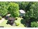 Aerial view of a home surrounded by lush greenery, showcasing its well-kept lawn and classic architectural design at 350 Ridgemont Dr, Fayetteville, GA 30215