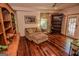 Comfortable living room features hardwood floors, built-in shelving, and cozy seating at 350 Ridgemont Dr, Fayetteville, GA 30215
