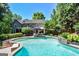 Full view of the pool, backyard, deck, and house, creating a relaxing and inviting outdoor space at 350 Ridgemont Dr, Fayetteville, GA 30215