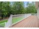 Wooden deck with white railings providing an elevated view of the green backyard at 115 Edgewood Pkwy, Fayetteville, GA 30215