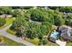 Aerial view of the house with a swimming pool and lush greenery at 401 Riverwalk, Mcdonough, GA 30252