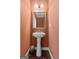 Charming powder room features a pedestal sink, decorative mirror, and stylish wall color at 1516 Winward Dr, Locust Grove, GA 30248