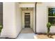 Close-up of the home's front door with a storm drain and small bushes in the front of the home at 1547 South Bethany Rd, Locust Grove, GA 30248