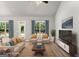 Staged living area featuring hard wood floors, bright windows, and vaulted ceilings at 1547 South Bethany Rd, Locust Grove, GA 30248